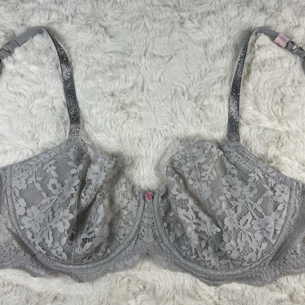 Victoria's Secret Dream Angels Lace Balconette Bra Sparkle Strap Gray 34C NWT - Picture 3 of 9